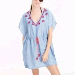 J.Crew Chambray Linen Cotton Blend Embroidered Beach Cover Up